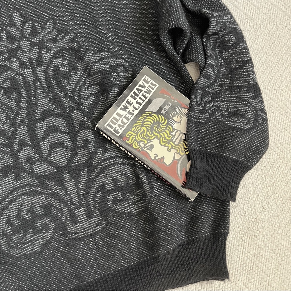Vintage Wool Intarsia Knit 90s Black Pullover Sweater Large - Picture 4 of 7